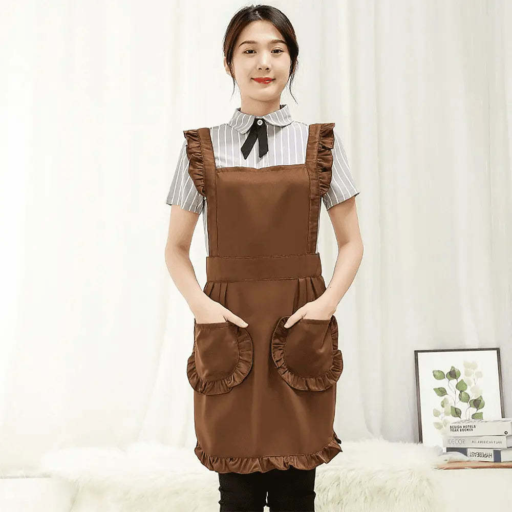 Cute Korean Ruffled Style Canvas Apron - ChaCha Kitchen-