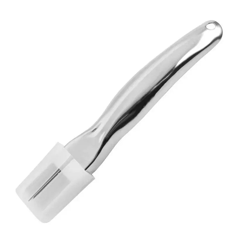 Stainless Steel Onion Cutter - Precision Grater | Quick Meal Prep tool with protective cover, featuring a sleek ergonomic stainless steel handle.