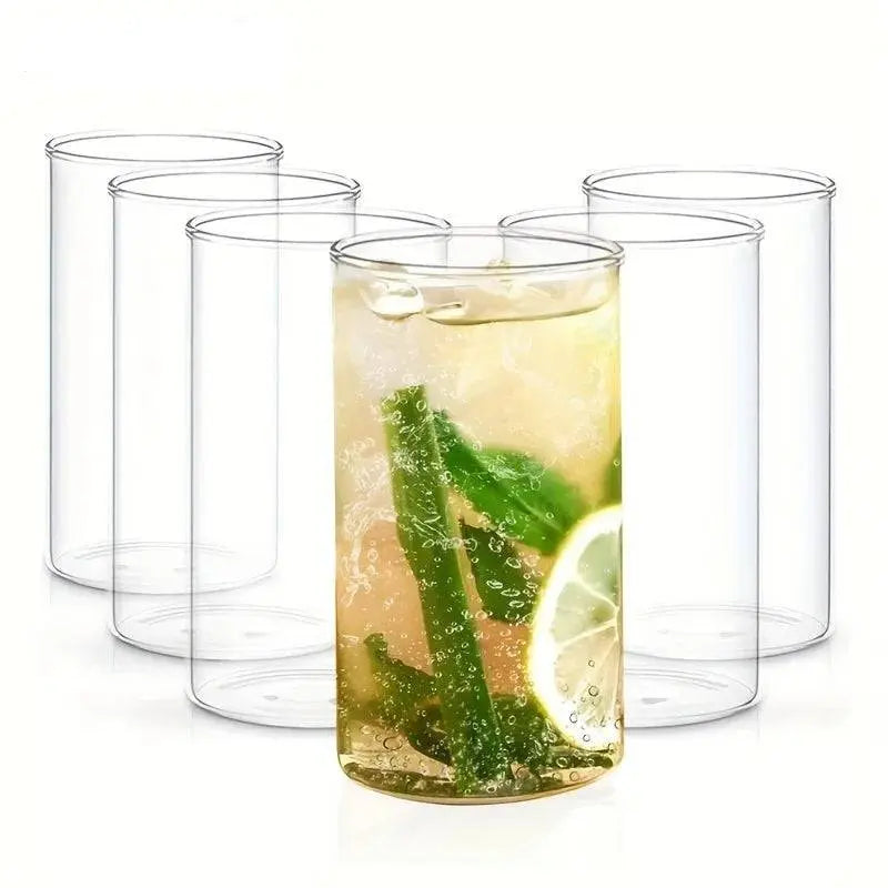 BPA-Free Borosilicate Glasses Set - Durable, Stylish featuring a set of tall glasses with lemon and mint sparkling drinks, ideal for refreshing beverages.