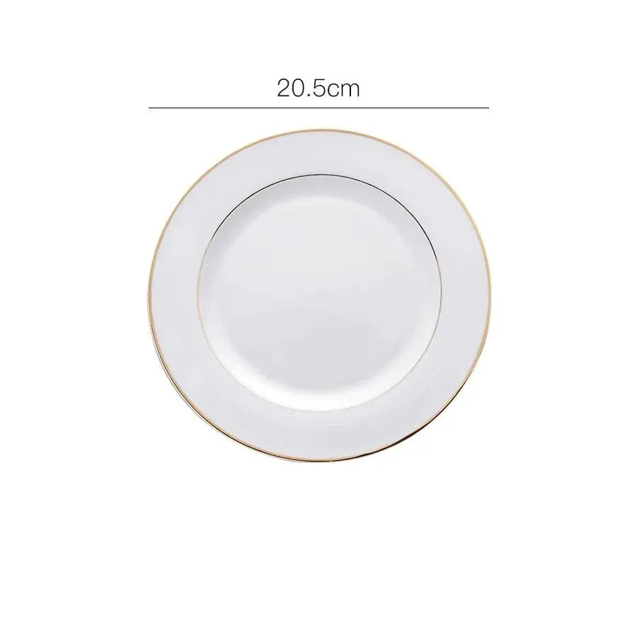 Onlycook Steak Plate - Luxury Dining Experience | Durable, Chic; white ceramic plate with gold rim, size 20.5 cm, ideal for stylish dining settings.