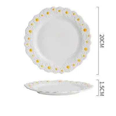 Medium 20cm plate from the Ceramic Embossed Little Daisy Plate Dinner Set with size specifications, perfect for everyday minimalist meals.