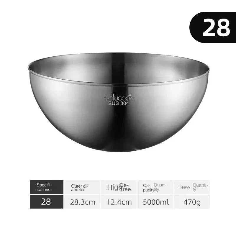 Large 28cm Stainless Steel Mixing Bowl - Non-Slip Kitchen Set with 5000ml capacity, perfect for mixing large batches of ingredients.