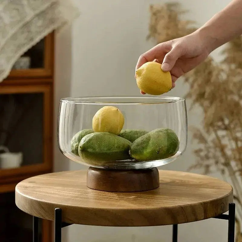 Acacia Wood Fruit Plate - Japanese Style with lemons and avocados, perfect for versatile storage and elegant home decor.