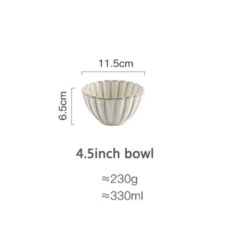 Detailed size chart of 4.5-inch white ceramic bowl from the elegant and durable tableware set, perfect for salads and desserts.