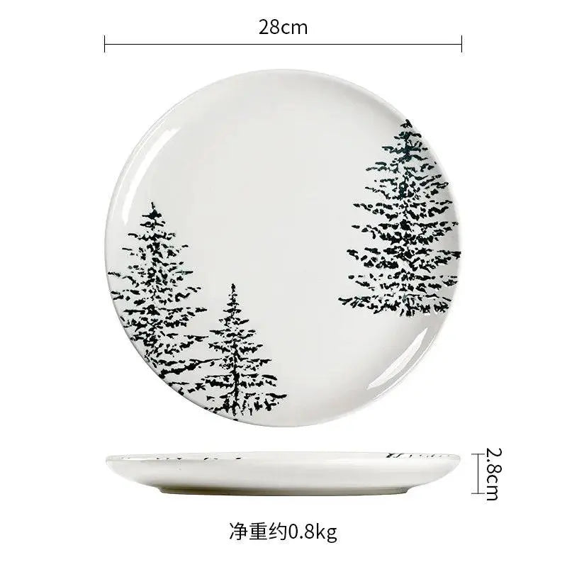 Simple Style Ceramic Dining Plate, 28cm diameter with festive tree design, ideal for elegant holiday meals and stylish table settings.