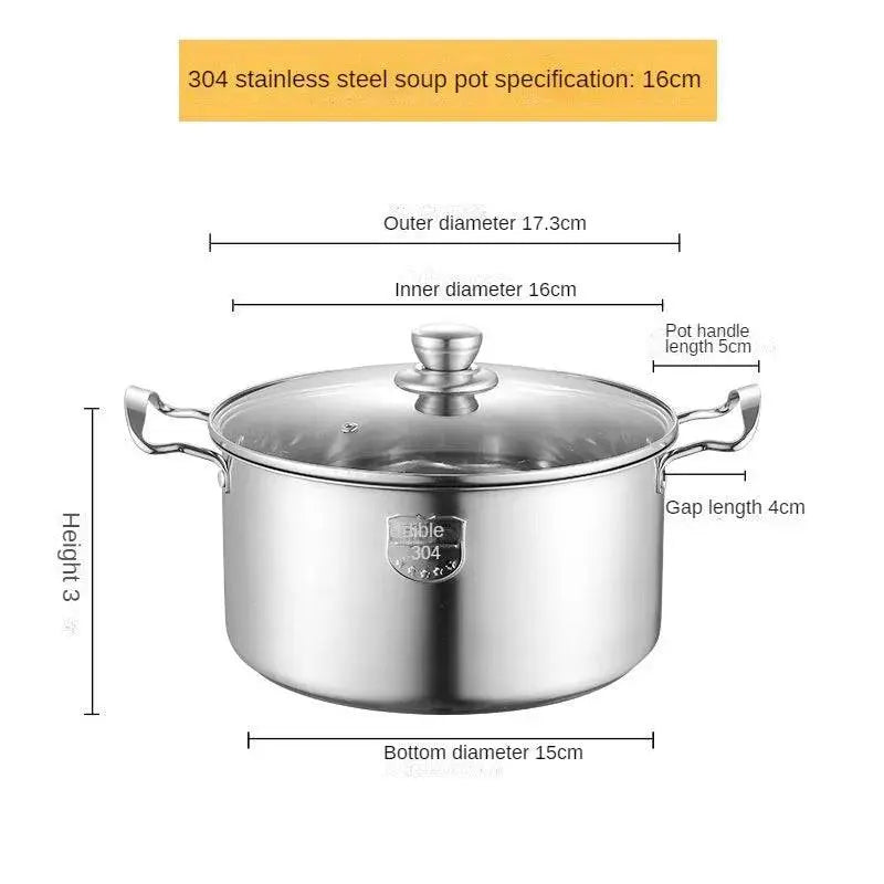 High-grade Stock Pots - Stainless Steel | Durable, Non-stick 16cm model with size specifications, perfect for small batch cooking and efficient heat distribution.