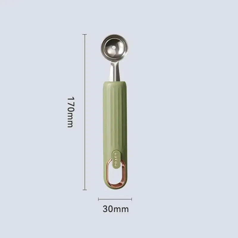 Stainless Steel Ball Scooper - Stainless Steel Scooper | Durable green-handled scooper with stainless steel head, measuring 170mm by 30mm for kitchen tasks.