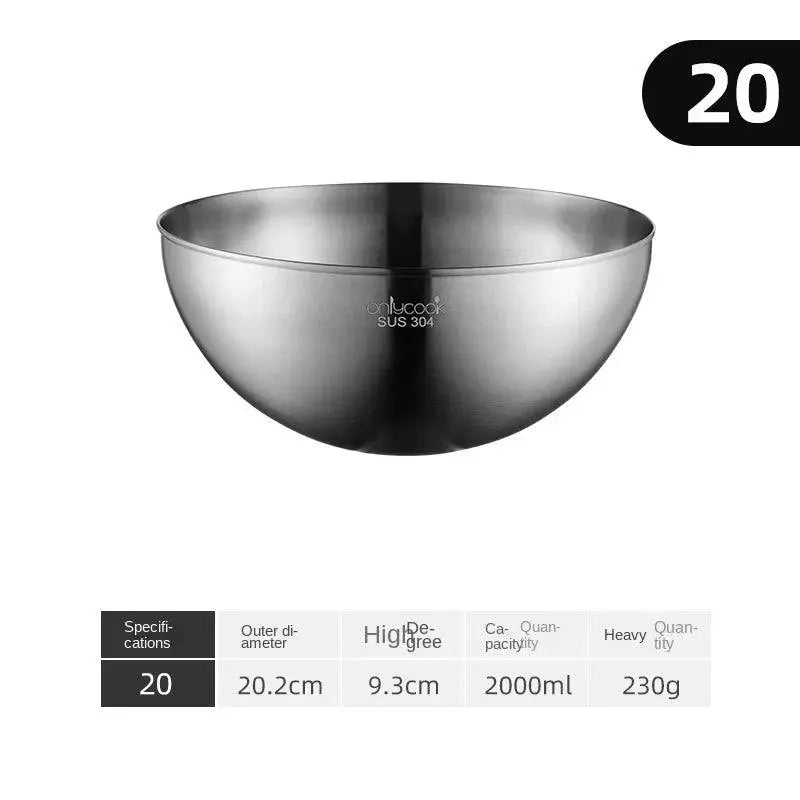 Medium 20cm Stainless Steel Mixing Bowl - Non-Slip Kitchen Set with 2000ml capacity, ideal for everyday cooking and baking tasks.