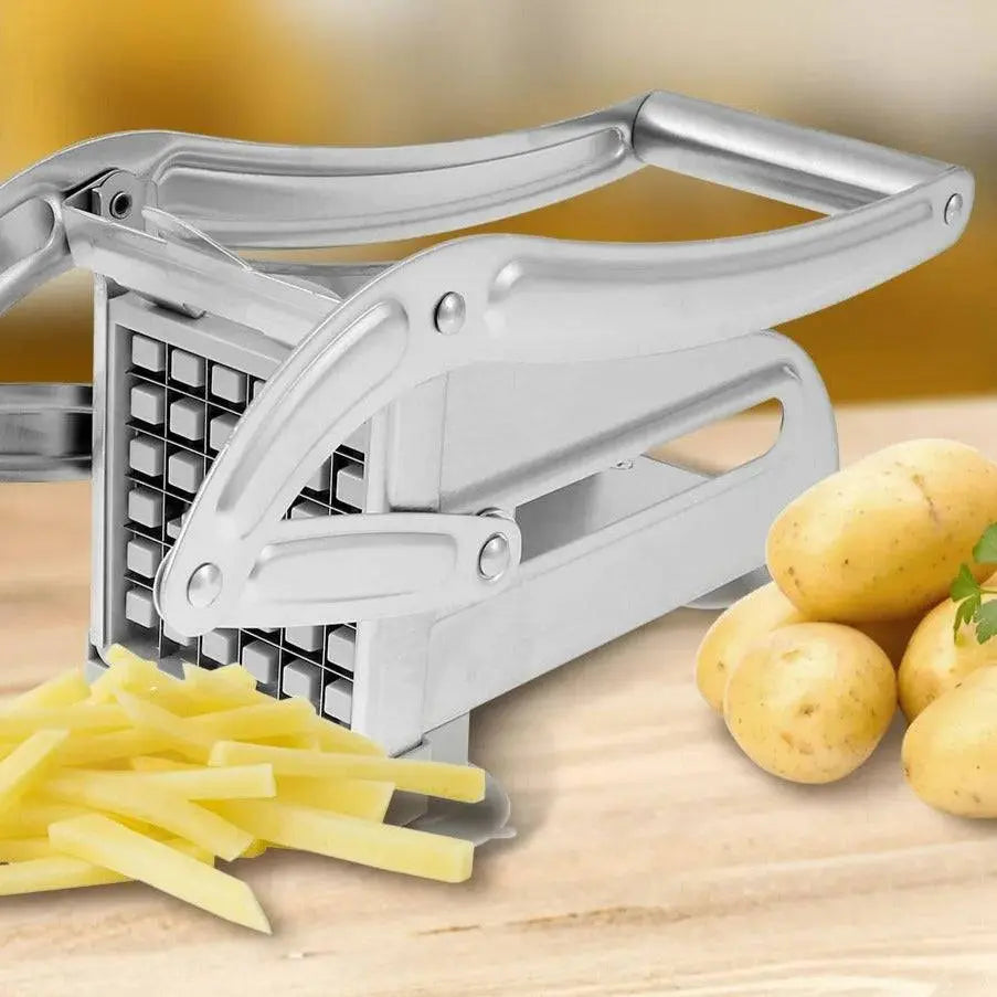 French Fry Cutter - Best Tool for Homemade Fries featuring stainless steel construction and sharp blades for easy potato slicing.