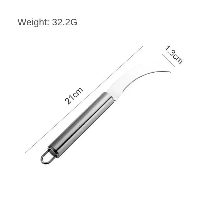 Curved knife from Stainless Steel Fruit Tools - Peeling & Slicing Set with dimensions and weight specifications.