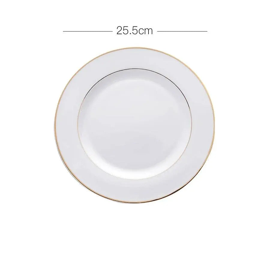 Onlycook Steak Plate - Luxury Dining Experience | Durable, Chic; premium white ceramic steak plate with gold trim, 25.5 cm diameter for elegant meals.