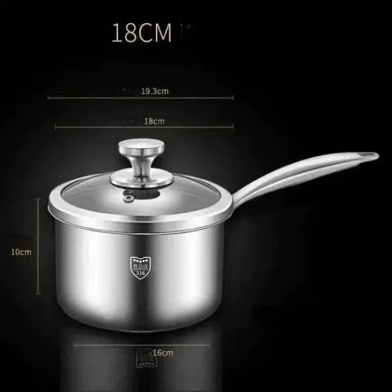 Durable Soup Pot - 316 Stainless Steel | Cookware 18CM size with dimensions, perfect for medium-sized cooking tasks and everyday kitchen use.