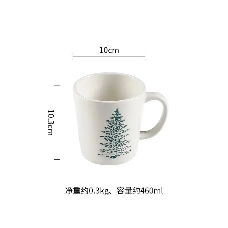 Simple Style Ceramic Mug with festive tree design, 460ml capacity, perfect for holiday beverages and stylish tableware collections.