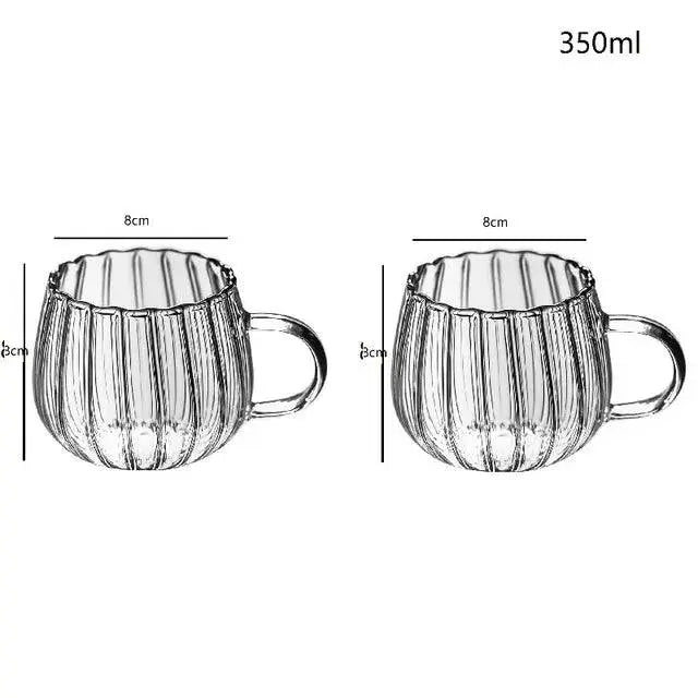 Set of two Heat-Resistant Striped Glass Mugs with 350ml capacity each. Elegant heat resistant glass mugs for couples or small households.