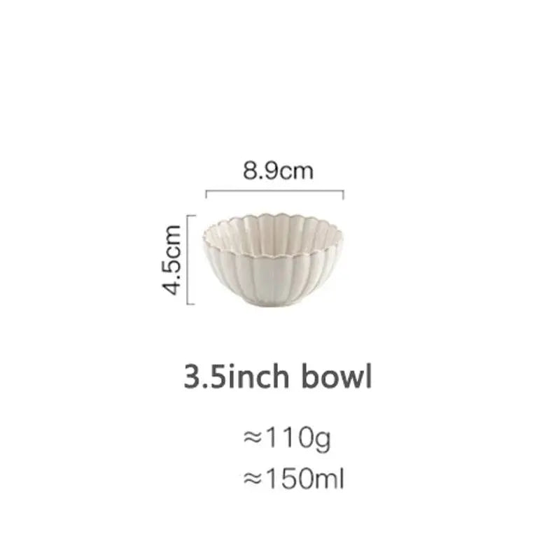 Size guide for 3.5-inch white ceramic bowl, part of the elegant and durable ceramic tableware set, ideal for small servings and sauces.