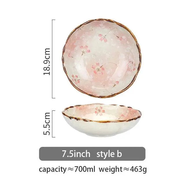 700 ML Flowers Ceramic Bowl style B featuring soft pink blossoms, 7.5-inch size, ideal for stylish and functional dining.