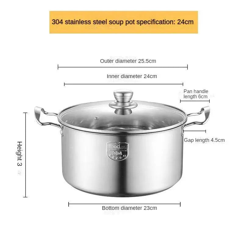 High-grade Stock Pots - Stainless Steel | Durable, Non-stick 24cm model with detailed measurements, ideal for even heating on gas and induction cookers.