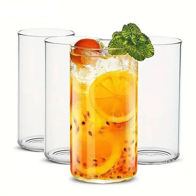 BPA-Free Borosilicate Glasses Set - Durable, Stylish featuring tall glasses with refreshing citrus drinks, ideal for summer beverages.