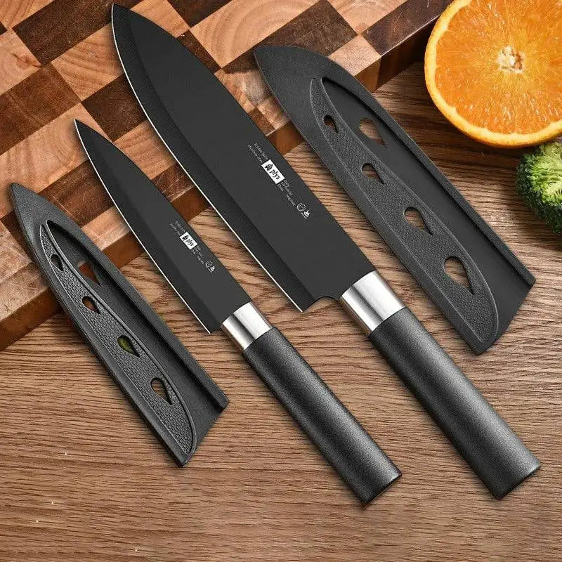Chef's Fruit Knife set with stainless steel blades and protective sheaths, ideal for precision slicing and versatile kitchen tasks.