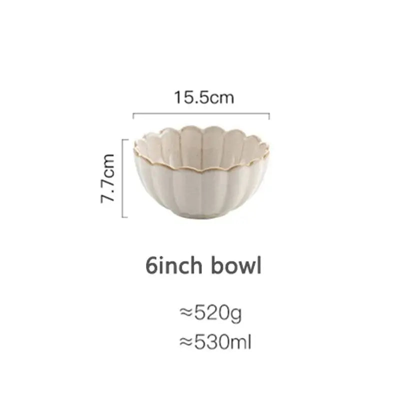 Specifications for 6-inch white ceramic bowl from the stylish and durable tableware set, perfect for soups and larger portions.