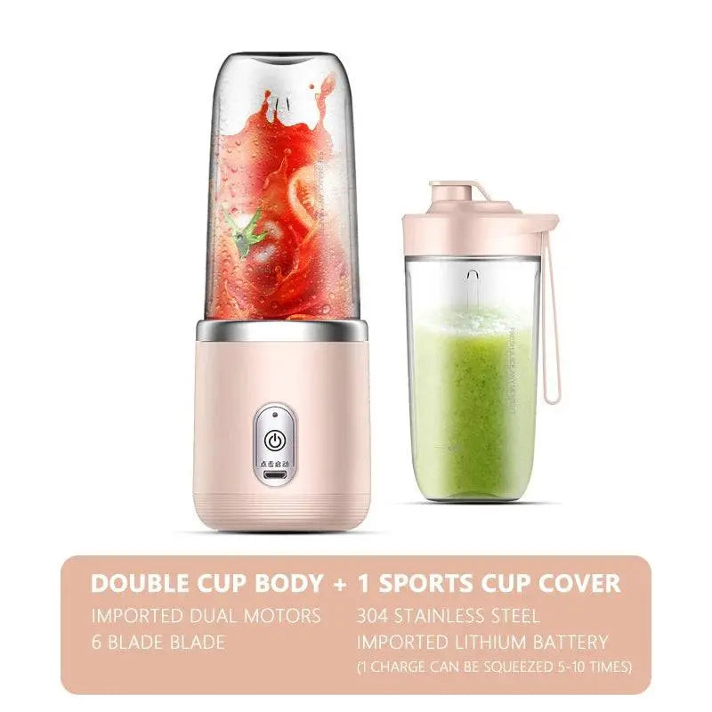 Light pink Portable Electric Juicer - Fresh Smoothies On-The-Go with double cup body and sports cup cover, perfect for on-the-go smoothies.