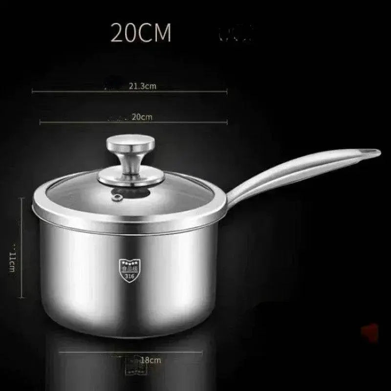 Durable Soup Pot - 316 Stainless Steel | Cookware 20CM size with detailed measurements, suitable for family meals and versatile cooking needs.
