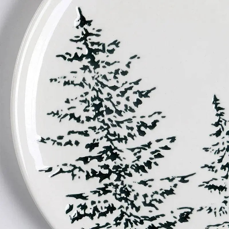 Close-up of Ceramic Dining Plate - Simple Style with intricate festive tree design, perfect for elegant and seasonal tableware collections.
