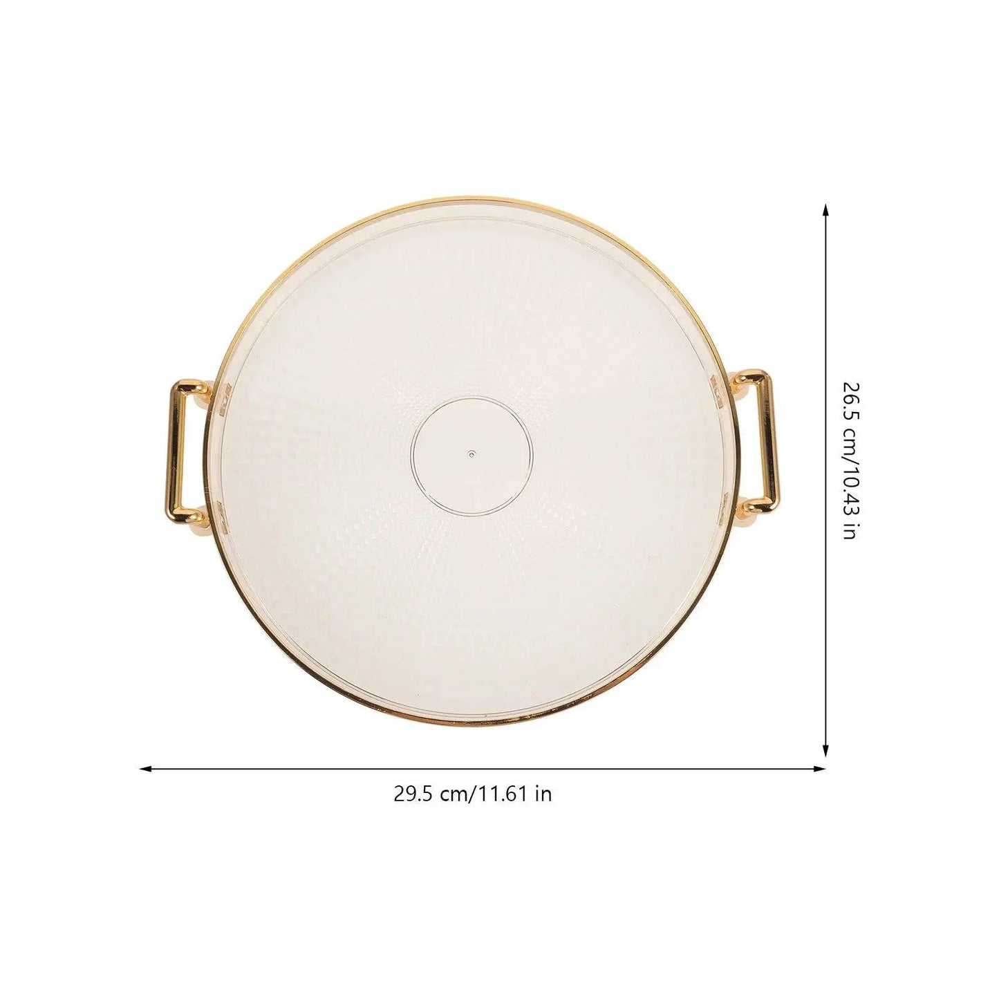 Top-down view of the Round Plastic Tray β Stylish Serving Platter with detailed measurements, perfect for modern home decor.