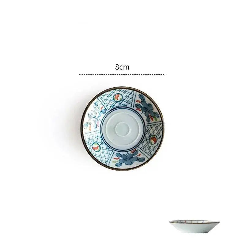Traditional Japanese Style Ceramic Sauce Dish with floral motifs, 8cm diameter, ideal for serving sauces and enhancing table decor.
