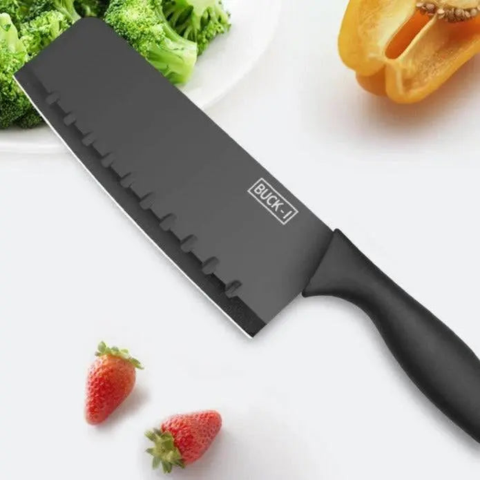 8 Pieces Knife Set - 8 Piece Knife Set | Razor-Sharp Knives Combo featuring a black chef knife with ergonomic handle, ideal for chopping vegetables and fruits.