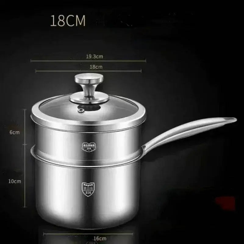 Durable Soup Pot - 316 Stainless Steel | Cookware 18CM with steamer insert, ideal for steaming dumplings, vegetables, and healthy meal prep.