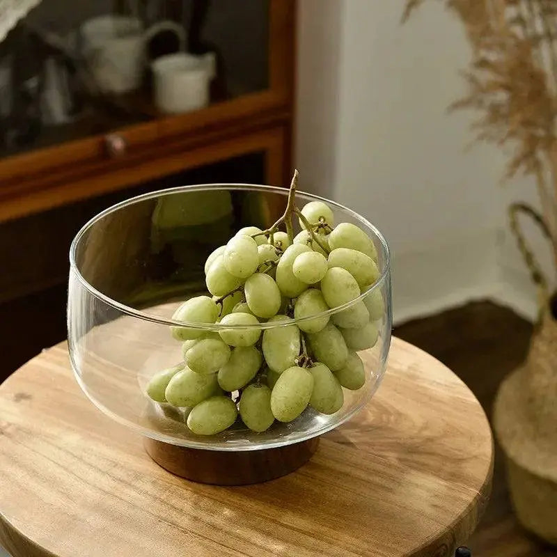 Acacia Wood Fruit Plate - Japanese Style filled with fresh green grapes, a versatile and elegant storage solution for kitchens.