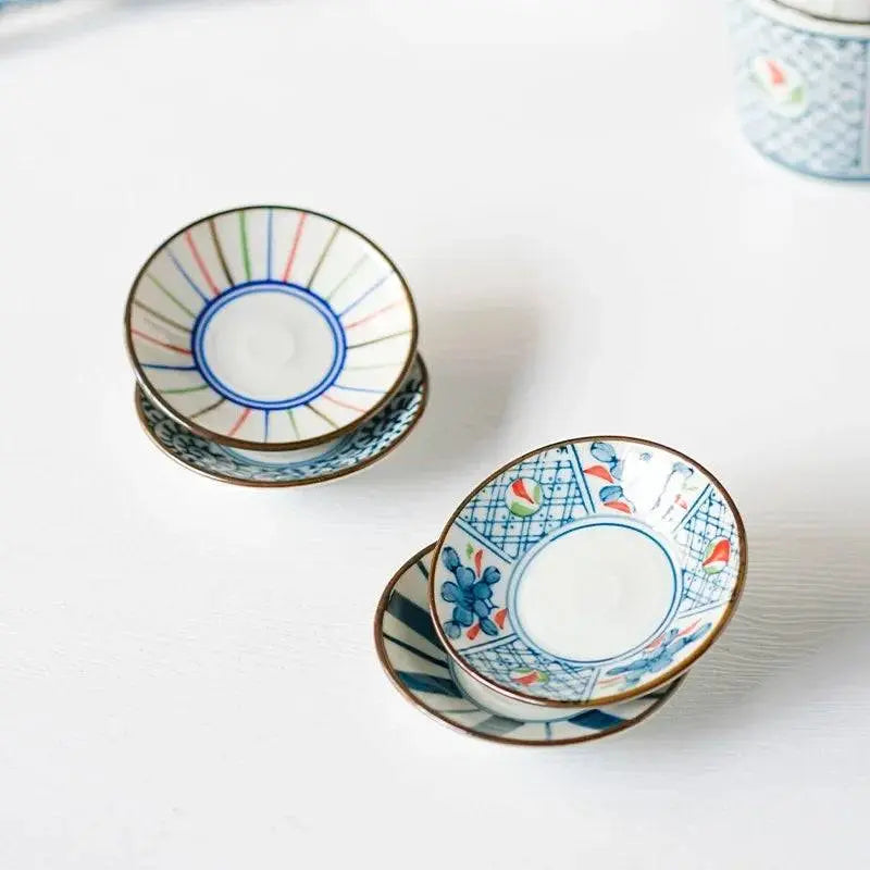 Elegant Japanese Style Ceramic Sauce Dishes with vibrant designs, ideal for sauces and gravies, enhancing sophisticated dining setups.