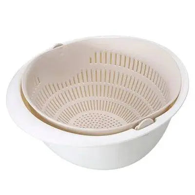 Rotatable Double Drain Basket - Efficient Kitchen Tool in beige and white, ideal for enhancing kitchen washing routines.