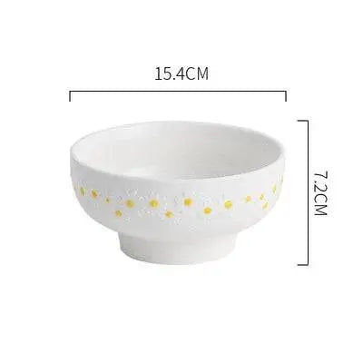 Medium 15.4cm bowl from the Ceramic Embossed Little Daisy Plate Dinner Set, designed with charming daisy embossing for stylish serving.