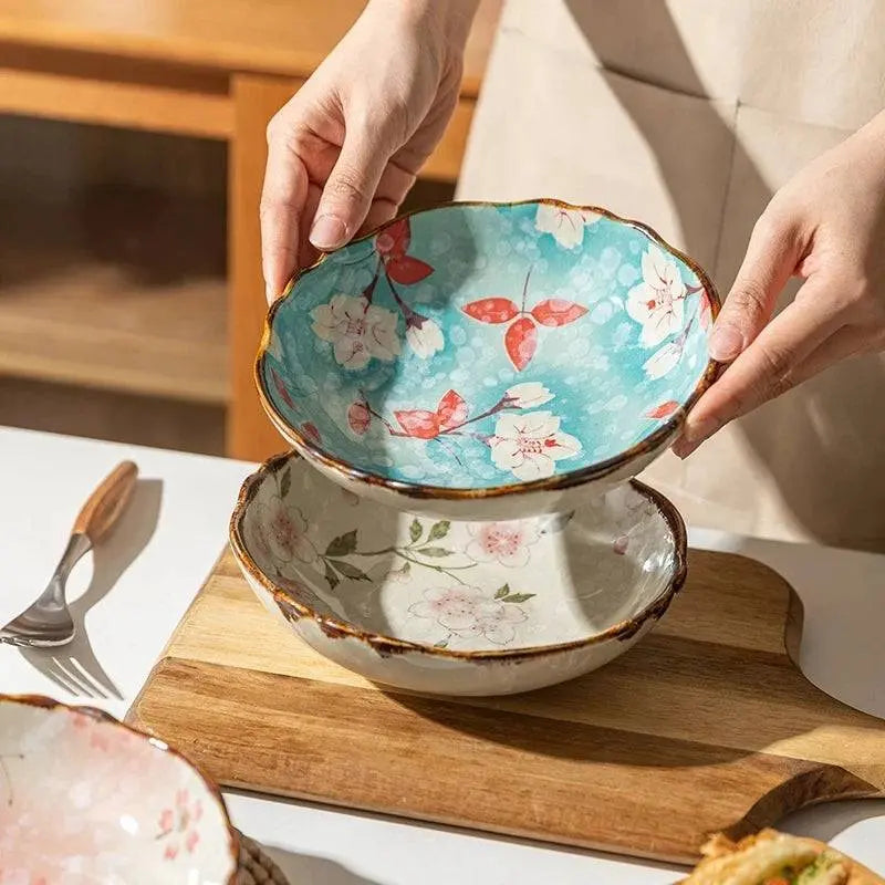 700 ML Flowers Ceramic Bowl in blue and white floral designs, perfect for stylish tableware and versatile dining use.