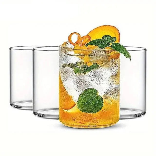 BPA-Free Borosilicate Glasses Set - Durable, Stylish showing short glasses with orange and mint cocktails, ideal for elegant everyday use.