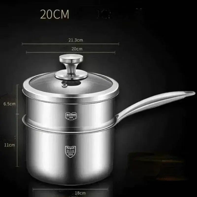 Durable Soup Pot - 316 Stainless Steel | Cookware 20CM with steamer insert, designed for larger steaming and cooking tasks in modern kitchens.