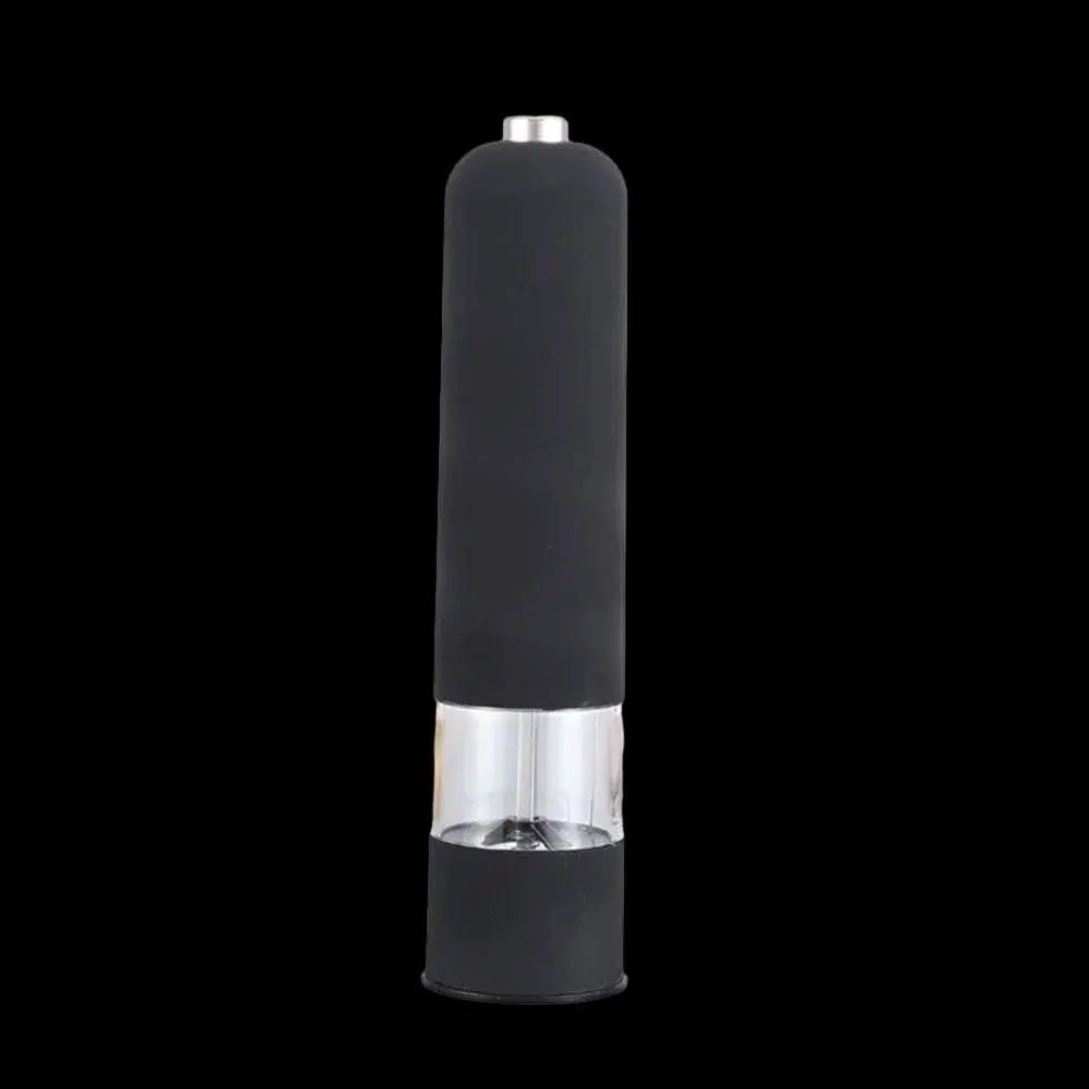 Electric Grinder for Salt & Pepper in black color with round top design, offering a modern, stylish look with one-touch adjustable grinding.