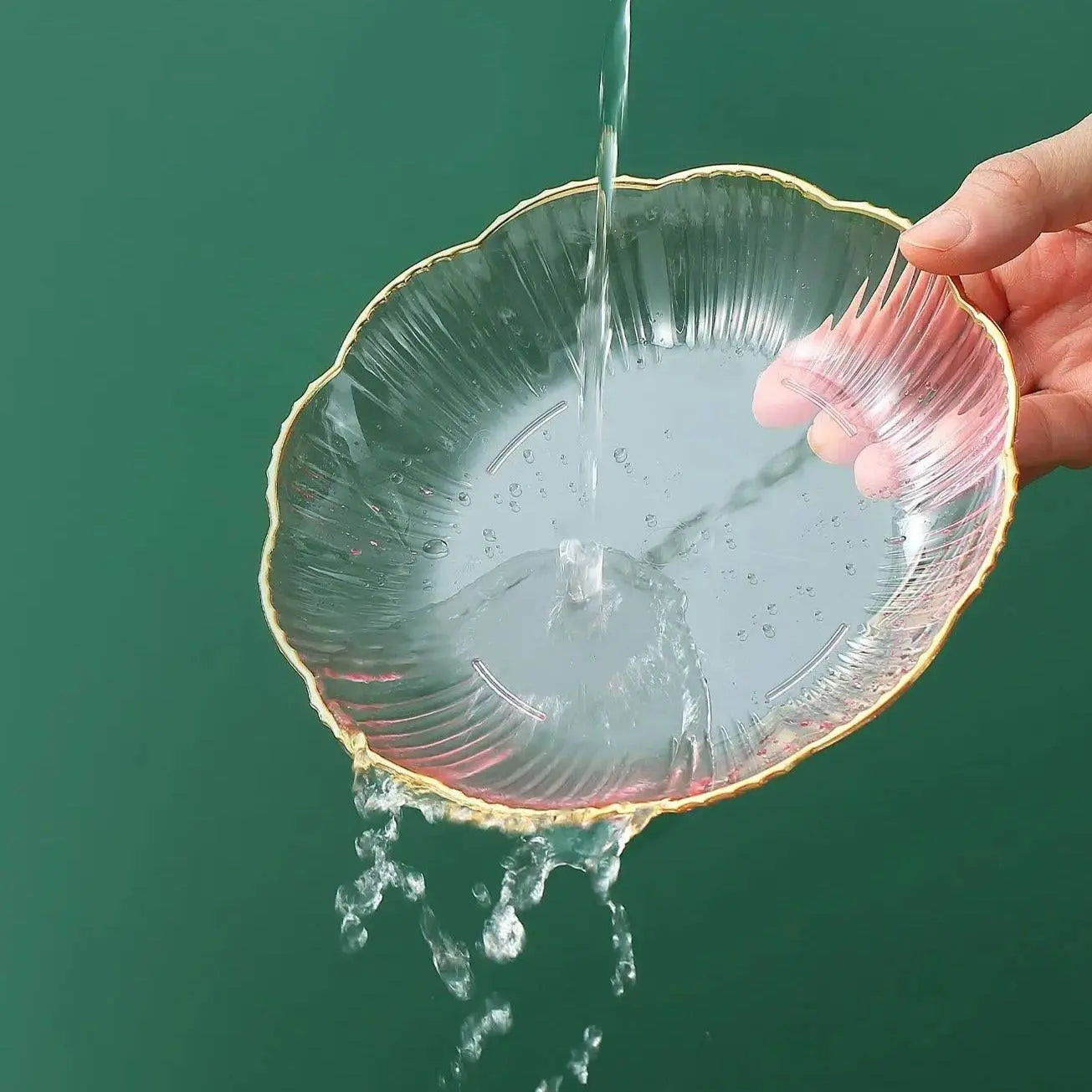 Bone Dish Rubbish Plate - Bone Dish Plate Storage | Compact Snack Solution demonstrating water-resistant, easy-to-clean transparent plate with gold trim.