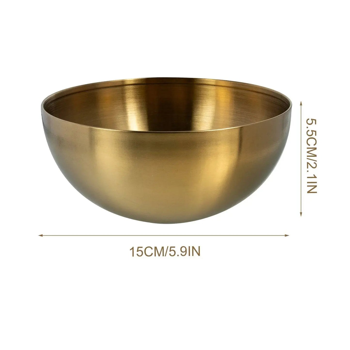 Gold Stainless Steel Salad Bowl - Versatile Kitchen Essential with dimensions 15cm diameter and 5.5cm height, ideal for salads, soups, and more.