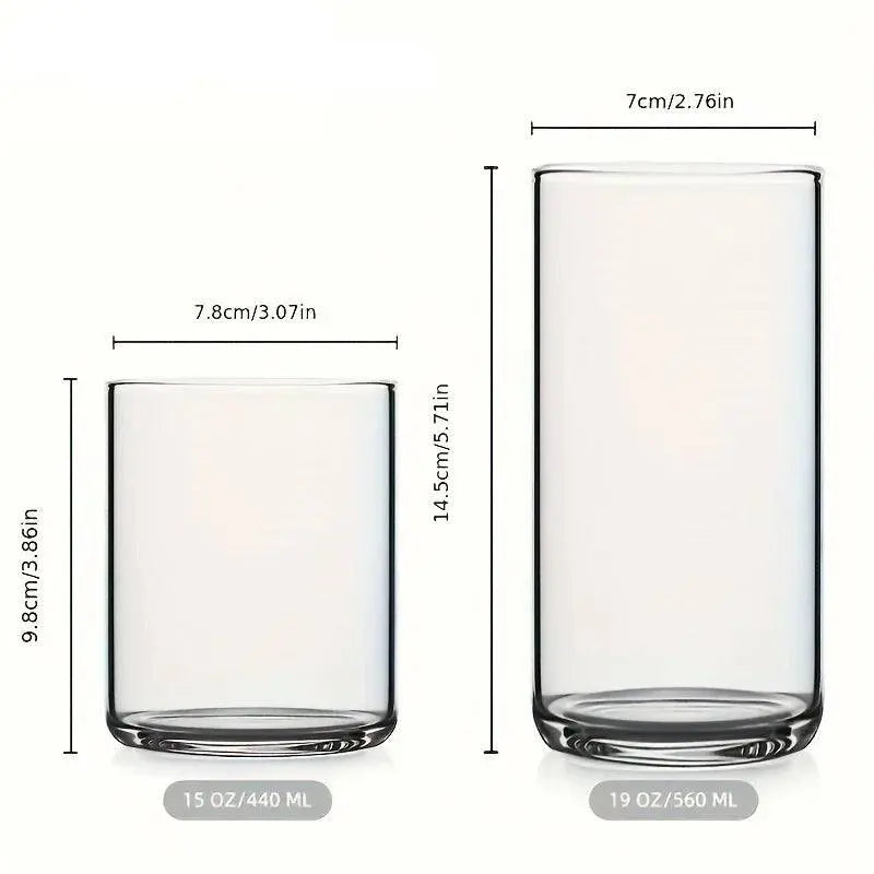 BPA-Free Borosilicate Glasses Set - Durable, Stylish displaying size comparison of 15oz and 19oz glasses, perfect for versatile drink serving.