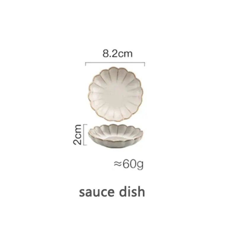 Size details of white ceramic sauce dish with scalloped edges, part of the elegant and durable ceramic tableware dining essential set.