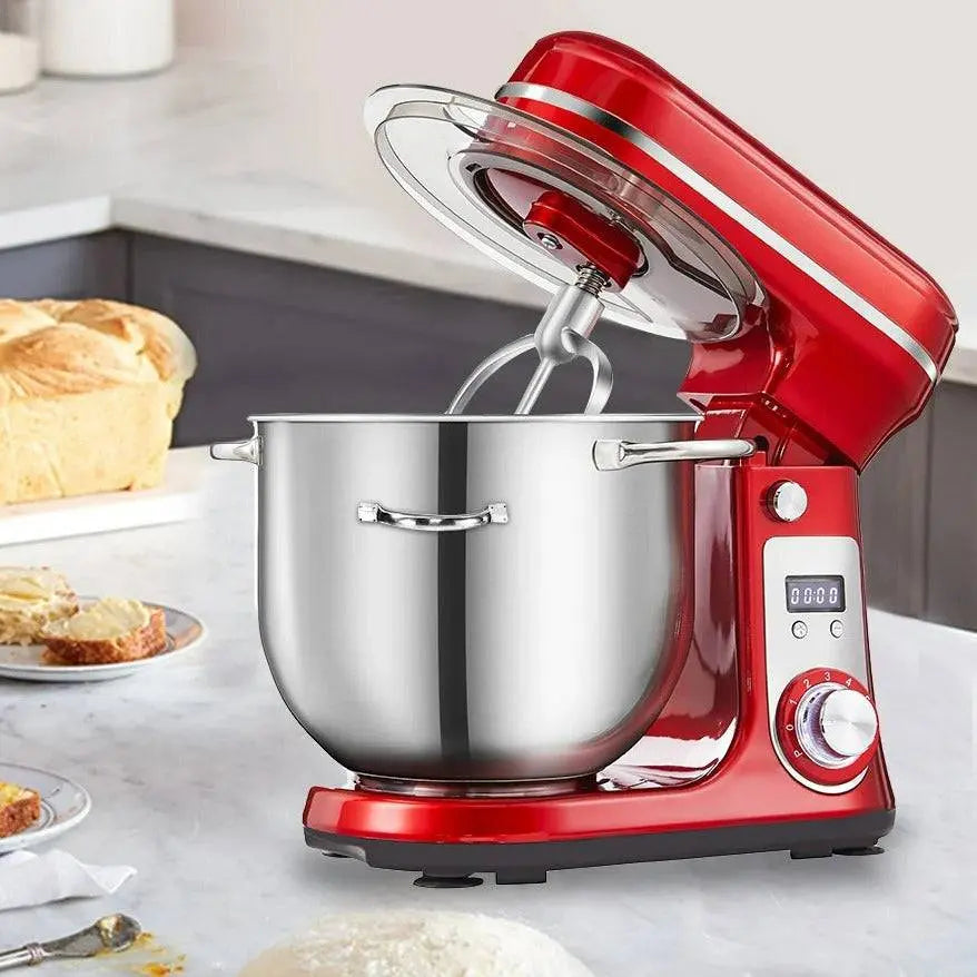 BioloMix Food Stand Mixer - BioloMix Stand Mixer | 1200W, 6-Speed, Quiet Motor in red with stainless steel bowl, ideal for baking and mixing.