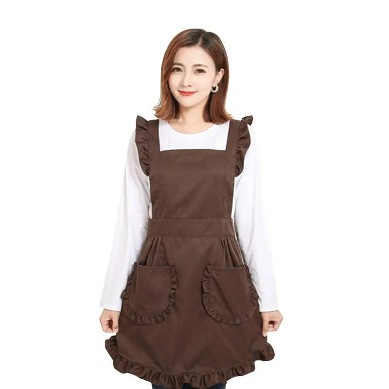 Cute Korean Ruffled Style Canvas Apron - ChaCha Kitchen-