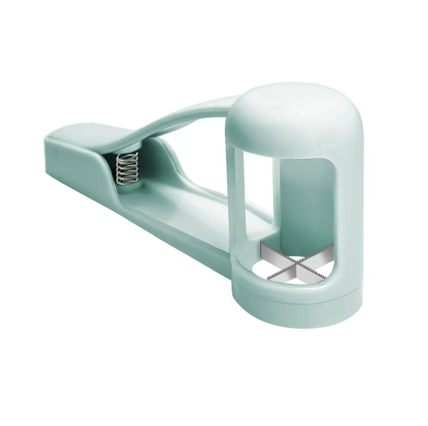 Close-up of Handy Grape Cutter - Grape Cutter Tool | Safe Fruit Slicer in mint green color showing internal slicing blades.