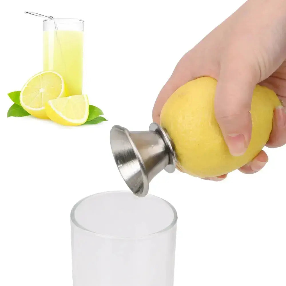 Handheld Lemon Squeezer - Easy Juicing | Durable Design squeezing fresh lemon juice into a glass, ideal for quick and easy citrus juicing at home.