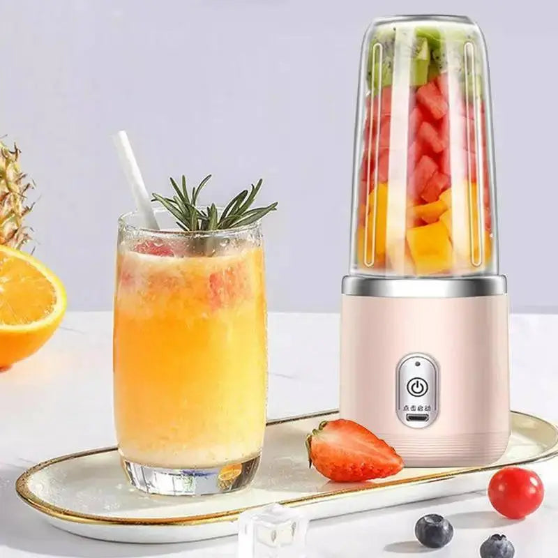 Portable Electric Juicer - Fresh Smoothies On-The-Go in light pink with a refreshing smoothie, perfect for busy lifestyles.