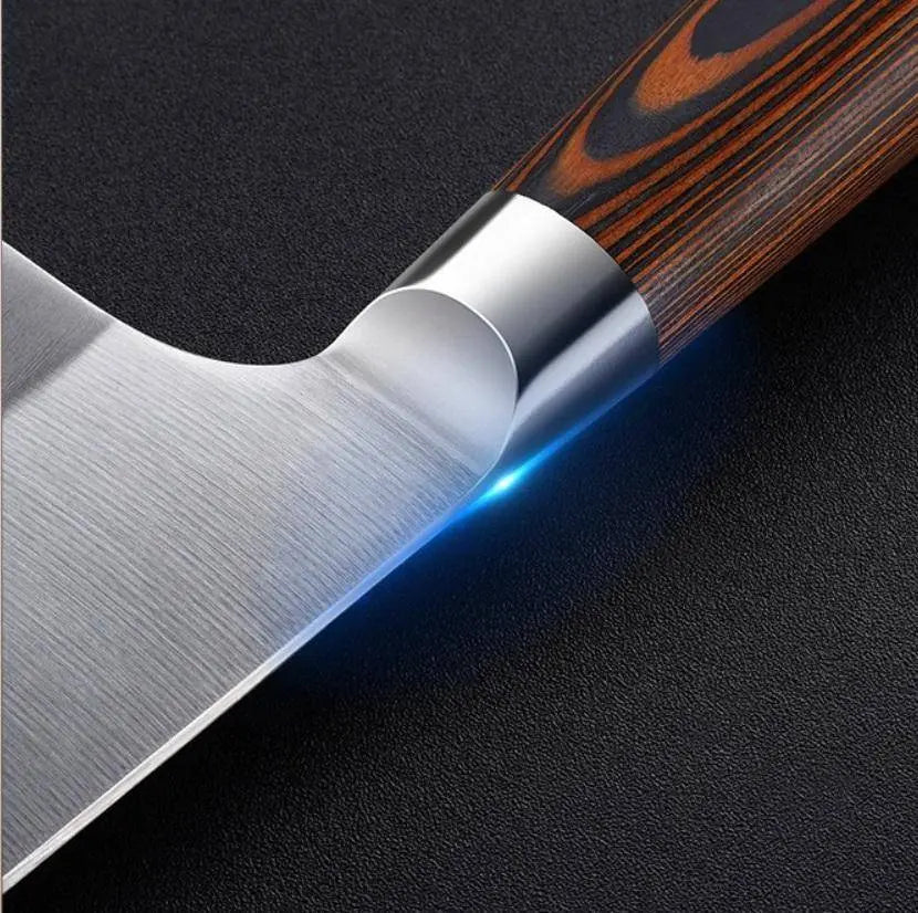 Ladies Cutting Knife - Kitchen Essential close-up of stainless steel blade and wooden handle, highlighting craftsmanship and durability.