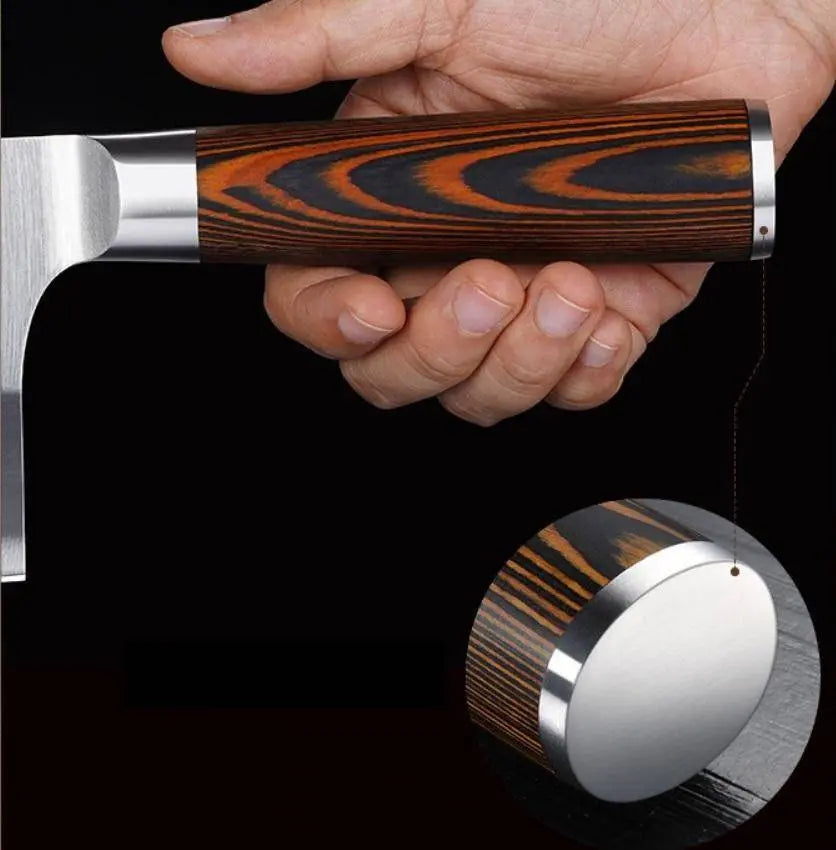 Ladies Cutting Knife - Kitchen Essential showing detailed wooden handle with stainless steel end cap, designed for comfortable grip.